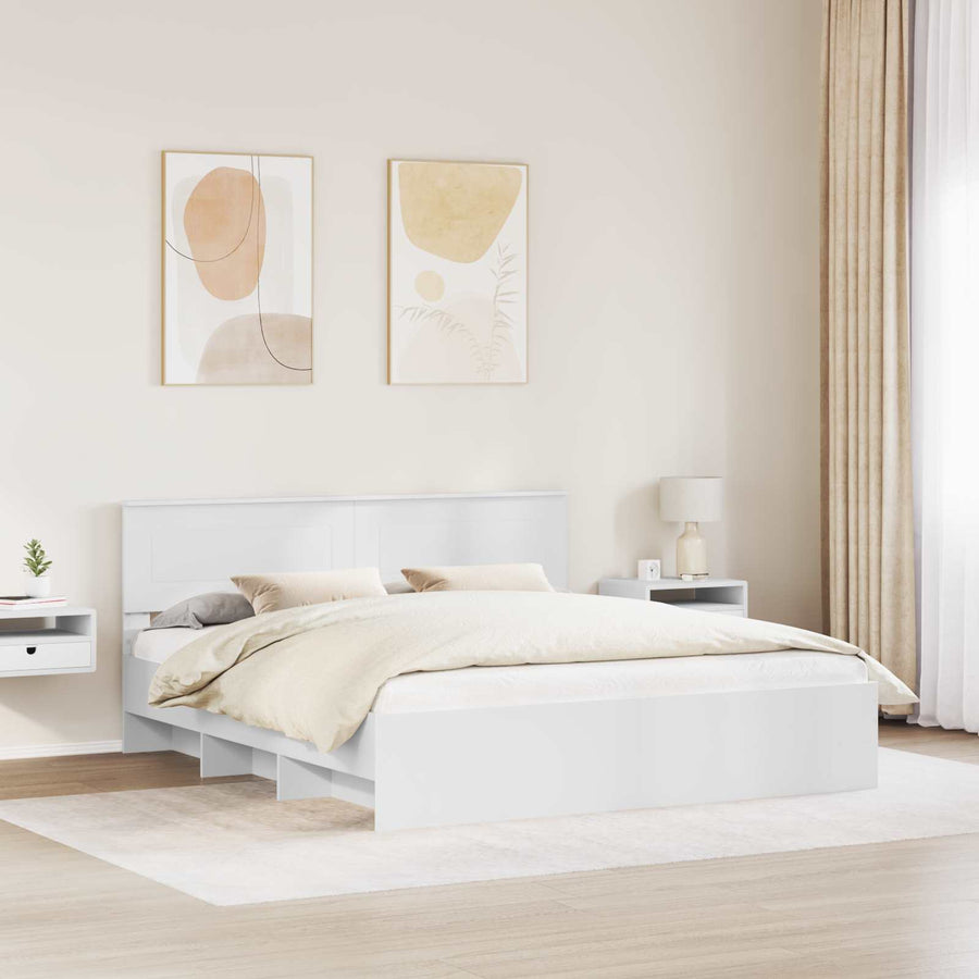 Bedframe met hoofdeinde Wit 200 x 200 cm Bewerkt hout