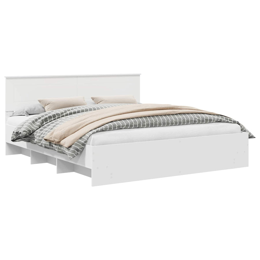 Bedframe met hoofdeinde Wit 200 x 200 cm Bewerkt hout