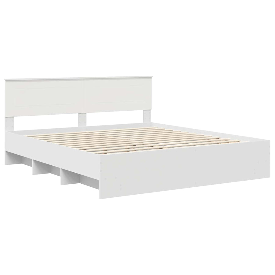 Bedframe met hoofdeinde Wit 200 x 200 cm Bewerkt hout