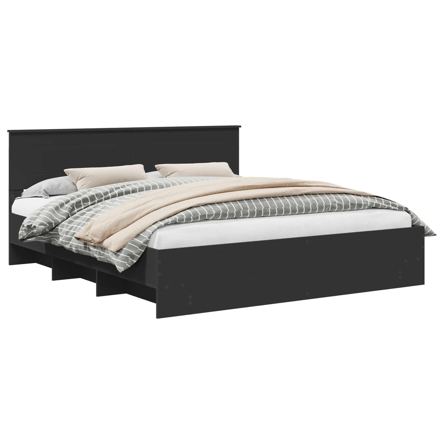 Bedframe met hoofdeinde Zwart 200 x 200 cm Bewerkt hout