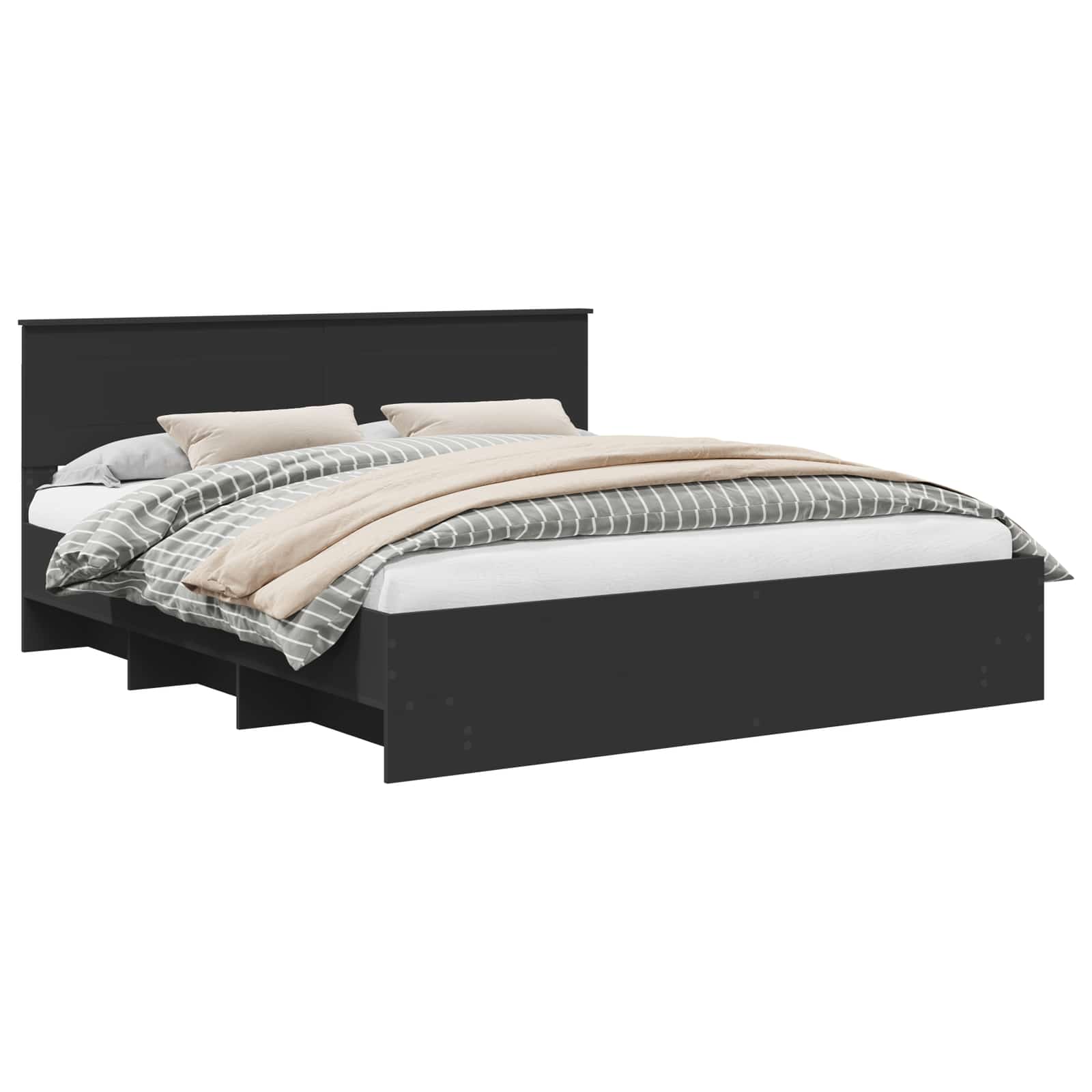 Bedframe met hoofdeinde Zwart 200 x 200 cm Bewerkt hout