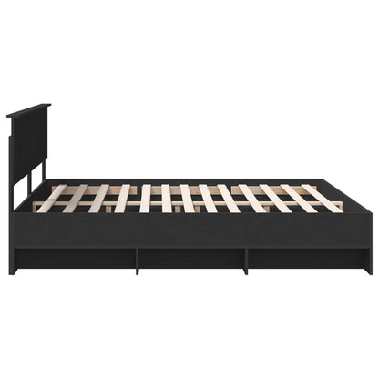 Bedframe met hoofdeinde Zwart 200 x 200 cm Bewerkt hout