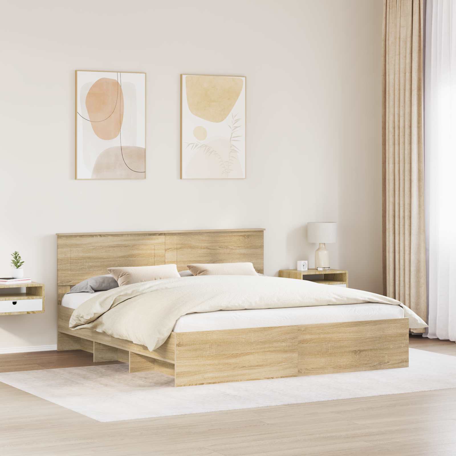 Bedframe met hoofdeinde Sonoma Eiken 200 x 200 cm Bewerkt hout