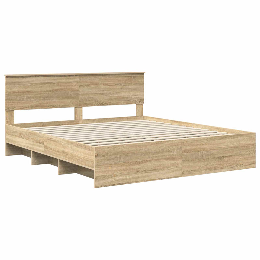 Bedframe met hoofdeinde Sonoma Eiken 200 x 200 cm Bewerkt hout