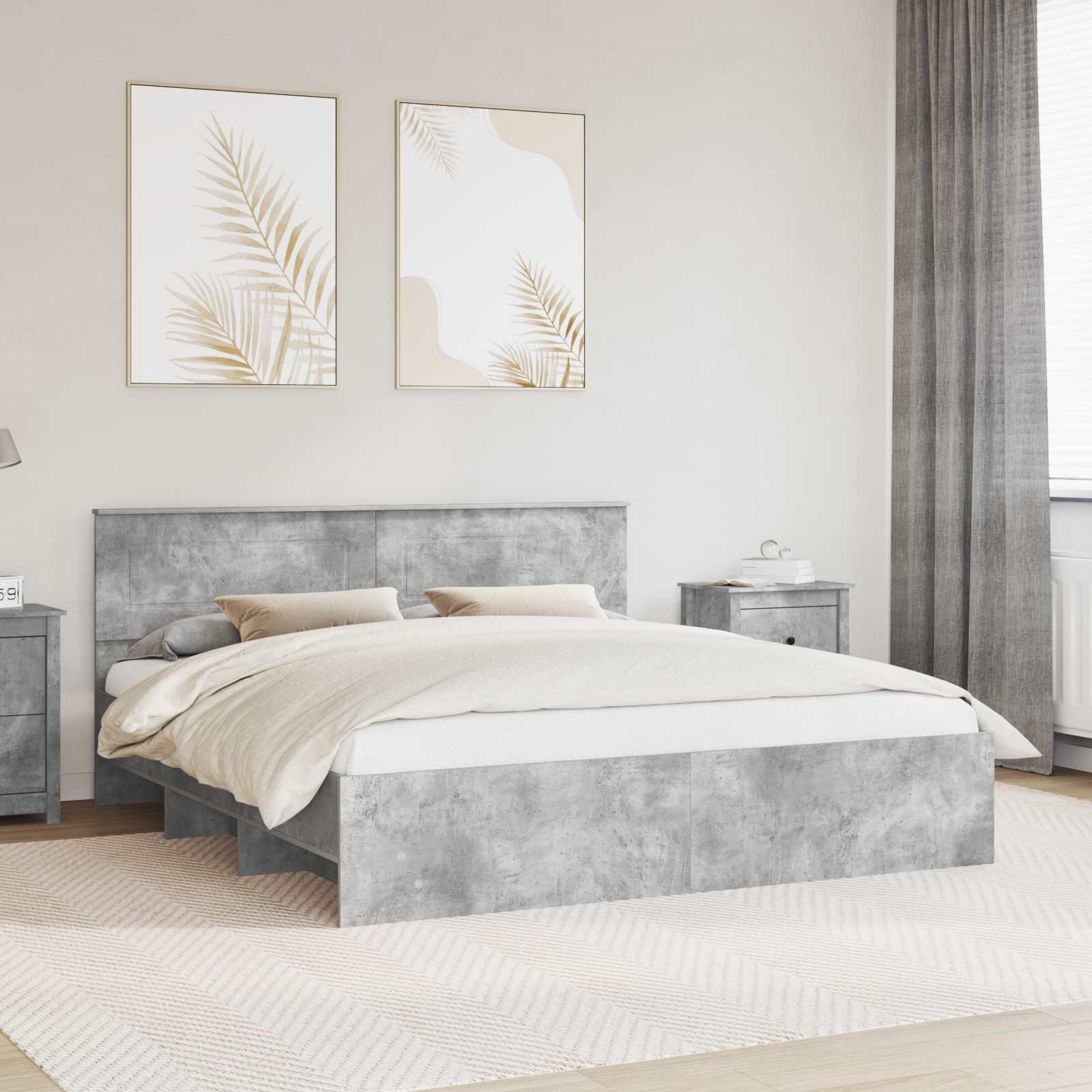 Bedframe met hoofdeinde Beton Grijs 200 x 200 cm Bewerkt hout