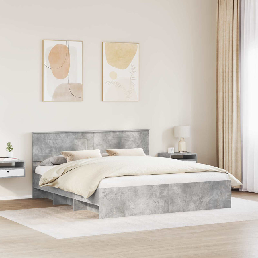 Bedframe met hoofdeinde Beton Grijs 200 x 200 cm Bewerkt hout