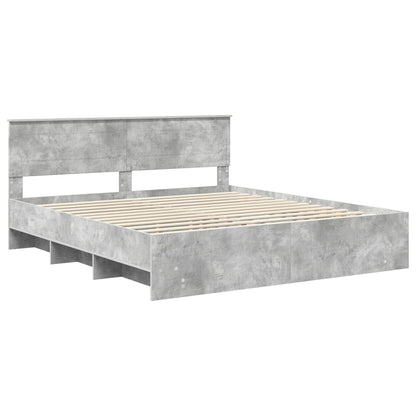 Bedframe met hoofdeinde Beton Grijs 200 x 200 cm Bewerkt hout