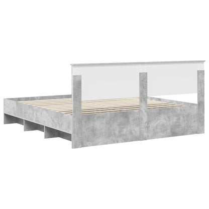 Bedframe met hoofdeinde Beton Grijs 200 x 200 cm Bewerkt hout