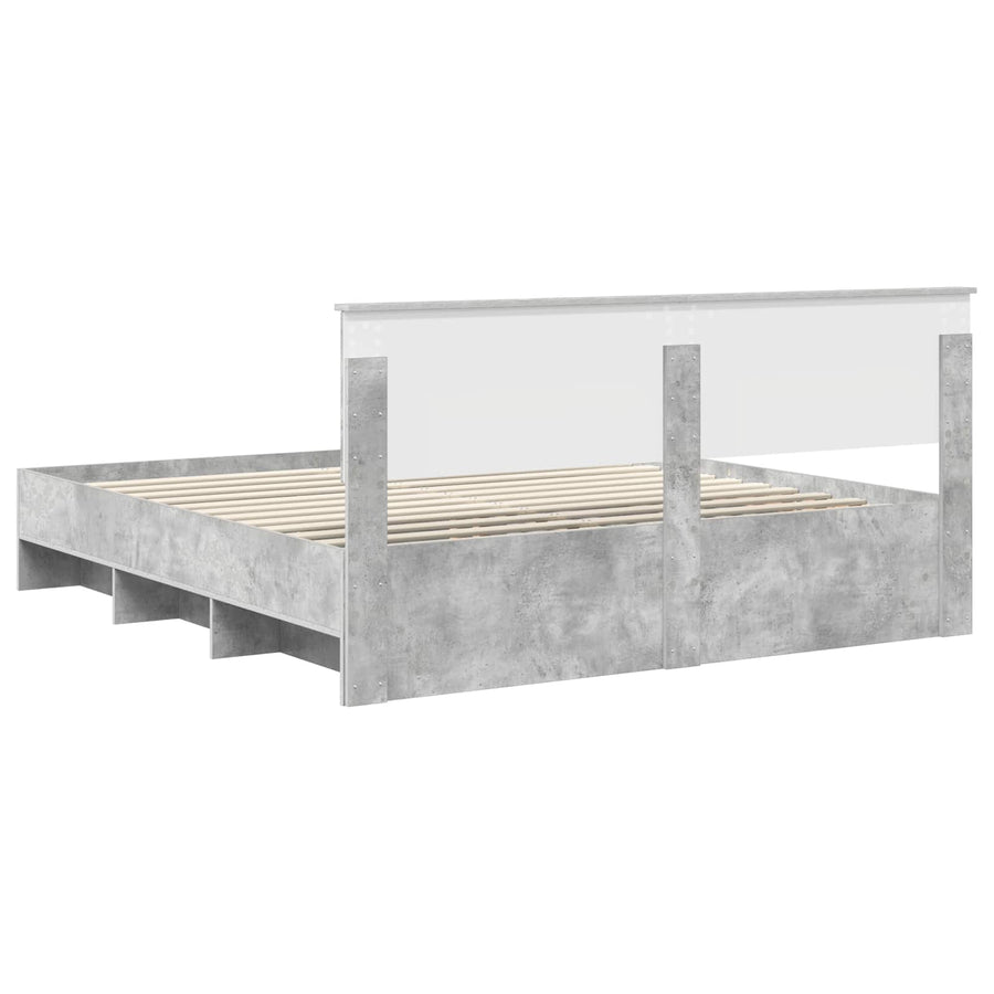 Bedframe met hoofdeinde Beton Grijs 200 x 200 cm Bewerkt hout