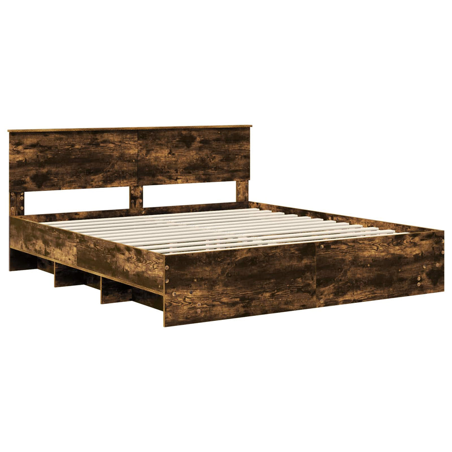 Bedframe met hoofdeinde Gerookt eiken 200 x 200 cm Bewerkt hout