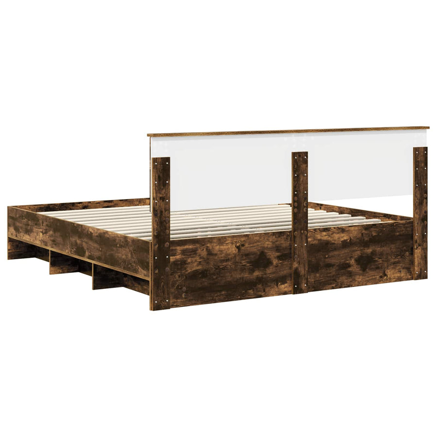 Bedframe met hoofdeinde Gerookt eiken 200 x 200 cm Bewerkt hout