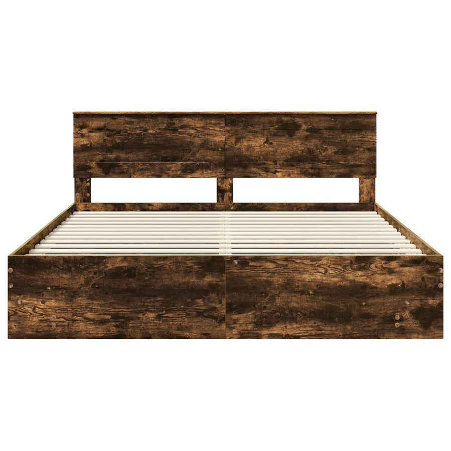 Bedframe met hoofdeinde Gerookt eiken 200 x 200 cm Bewerkt hout