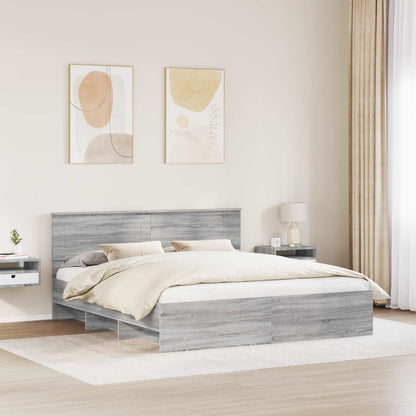 Bedframe met hoofdeinde Grijs Sonoma 200 x 200 cm Bewerkt hout