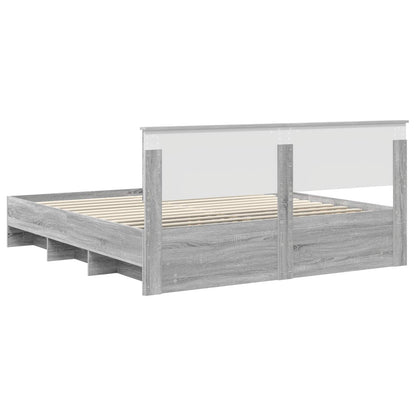 Bedframe met hoofdeinde Grijs Sonoma 200 x 200 cm Bewerkt hout