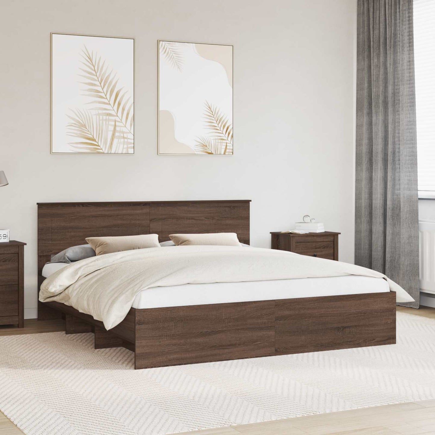 Bedframe met hoofdeinde Bruin Eiken 200 x 200 cm Bewerkt hout