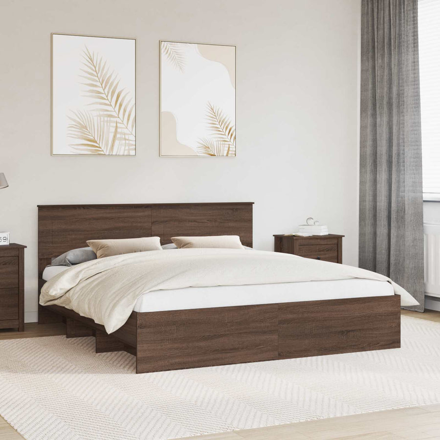 Bedframe met hoofdeinde Bruin Eiken 200 x 200 cm Bewerkt hout