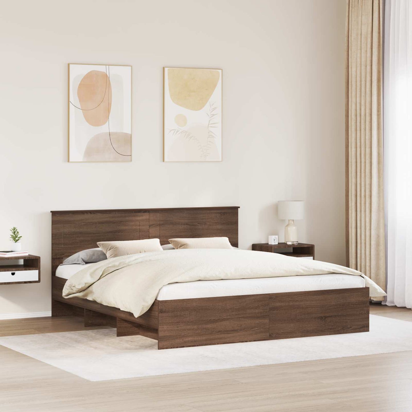 Bedframe met hoofdeinde Bruin Eiken 200 x 200 cm Bewerkt hout