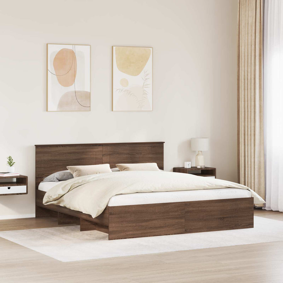 Bedframe met hoofdeinde Bruin Eiken 200 x 200 cm Bewerkt hout