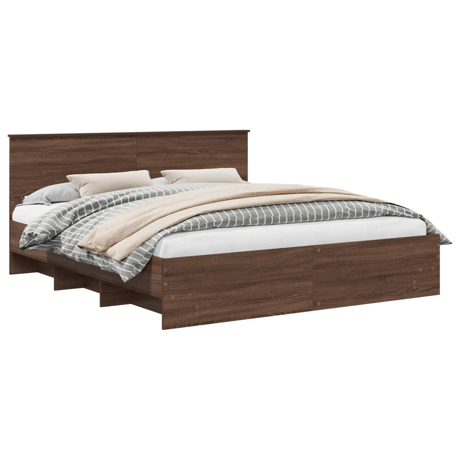 Bedframe met hoofdeinde Bruin Eiken 200 x 200 cm Bewerkt hout