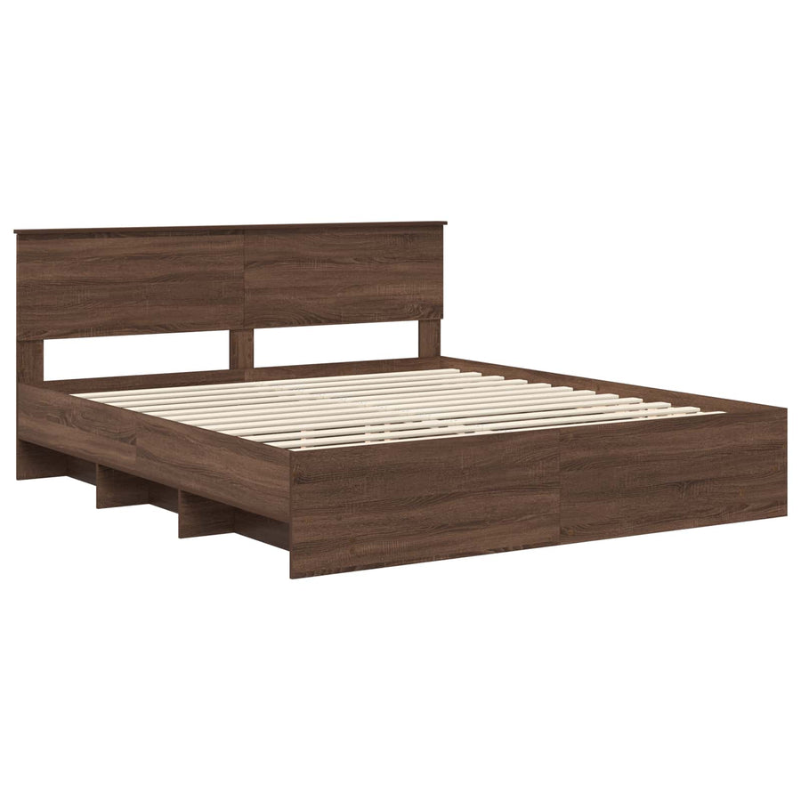 Bedframe met hoofdeinde Bruin Eiken 200 x 200 cm Bewerkt hout