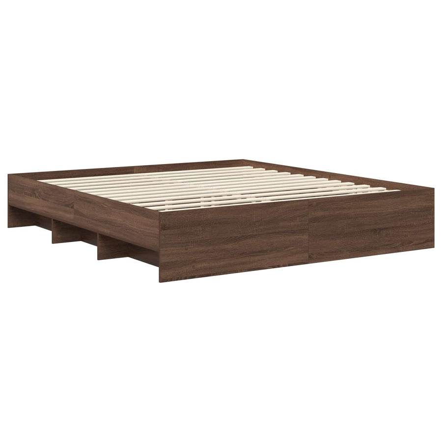 Bedframe met hoofdeinde Bruin Eiken 200 x 200 cm Bewerkt hout