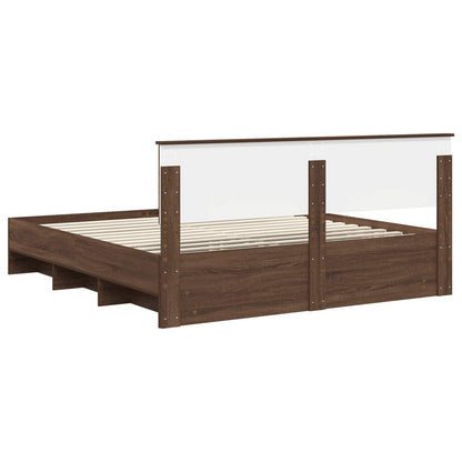 Bedframe met hoofdeinde Bruin Eiken 200 x 200 cm Bewerkt hout