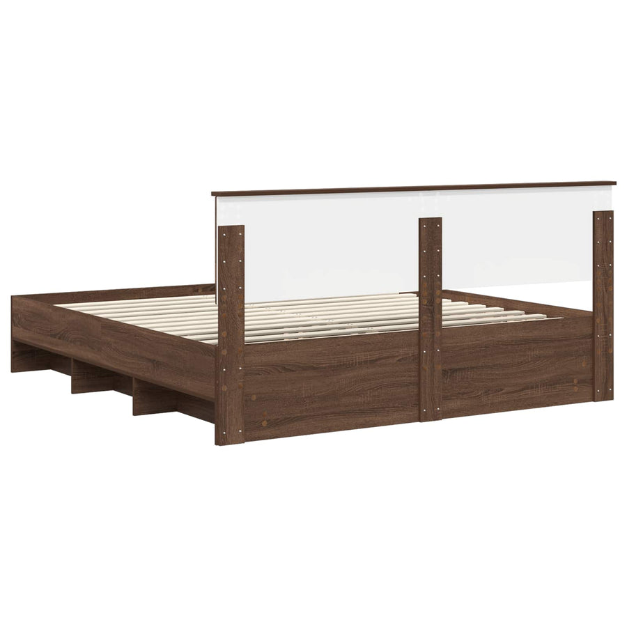 Bedframe met hoofdeinde Bruin Eiken 200 x 200 cm Bewerkt hout