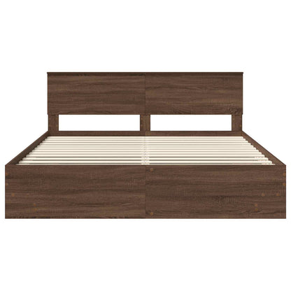 Bedframe met hoofdeinde Bruin Eiken 200 x 200 cm Bewerkt hout