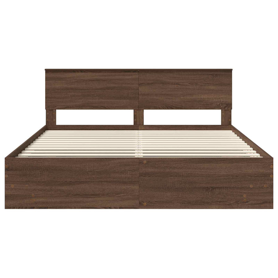 Bedframe met hoofdeinde Bruin Eiken 200 x 200 cm Bewerkt hout