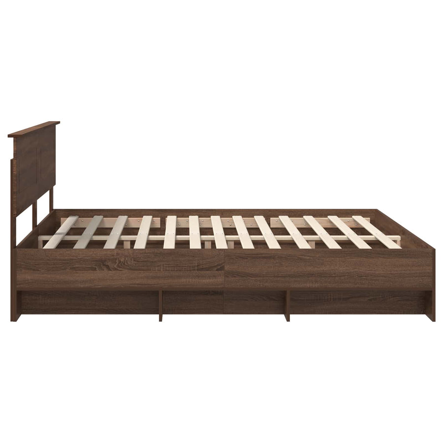 Bedframe met hoofdeinde Bruin Eiken 200 x 200 cm Bewerkt hout