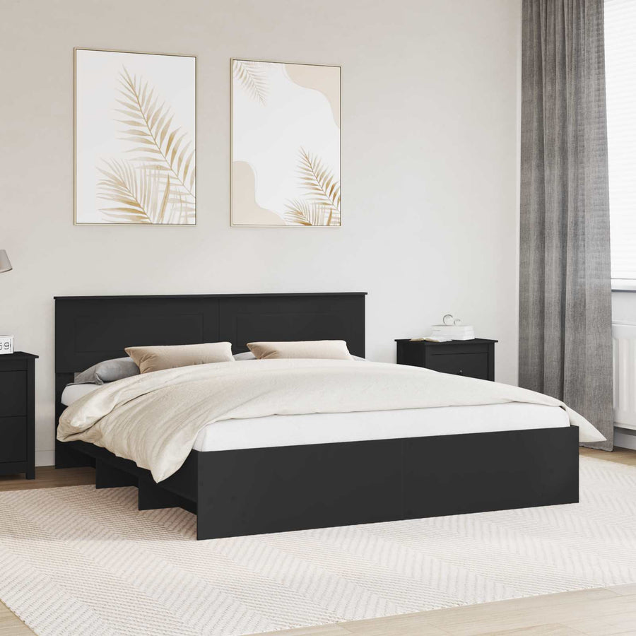 Bedframe met hoofdeinde Zwart 180 x 200 cm Bewerkt hout