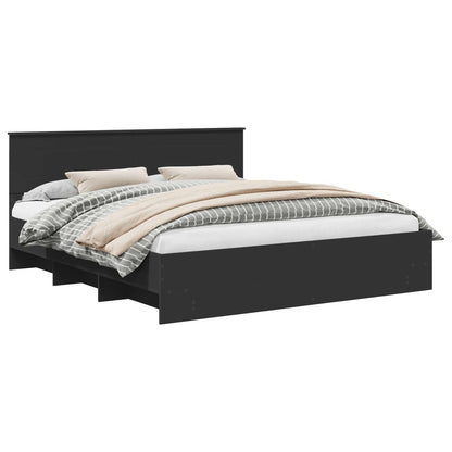 Bedframe met hoofdeinde Zwart 180 x 200 cm Bewerkt hout