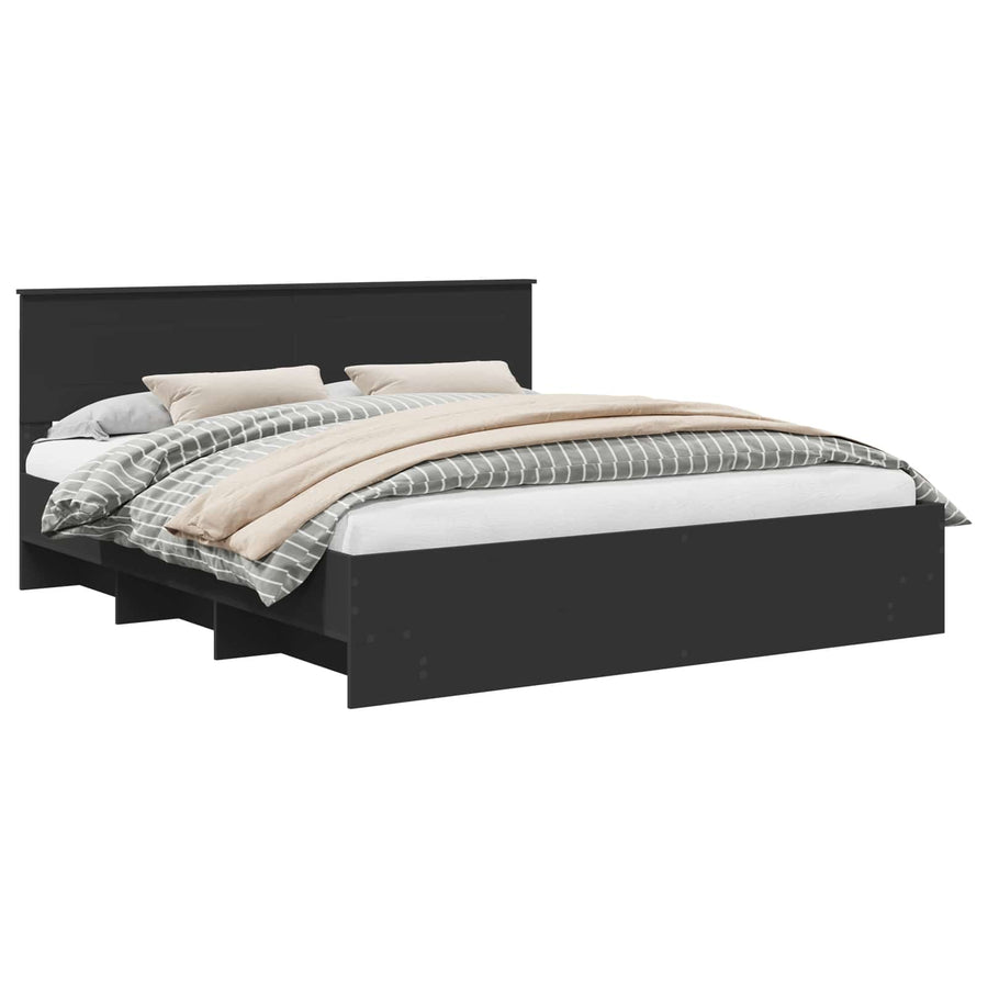 Bedframe met hoofdeinde Zwart 180 x 200 cm Bewerkt hout