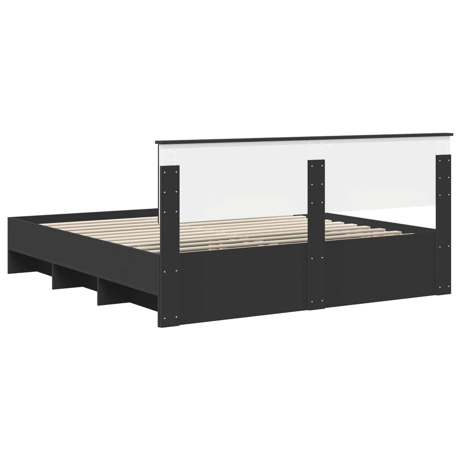 Bedframe met hoofdeinde Zwart 180 x 200 cm Bewerkt hout
