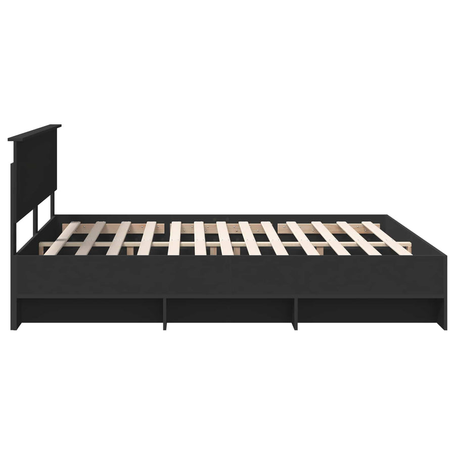Bedframe met hoofdeinde Zwart 180 x 200 cm Bewerkt hout