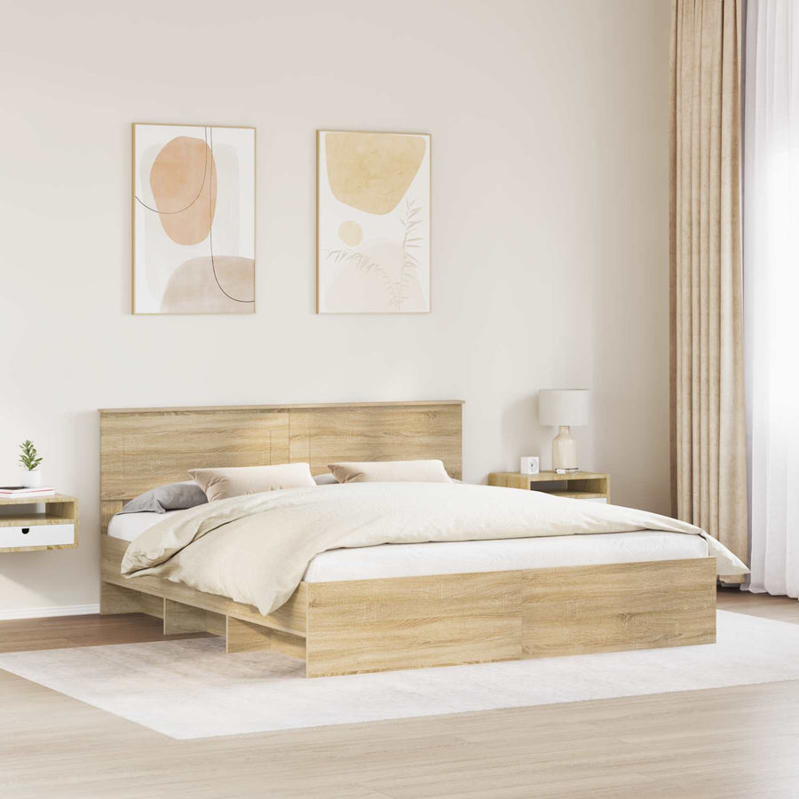 Bedframe met hoofdeinde Sonoma Eiken 180 x 200 cm Bewerkt hout
