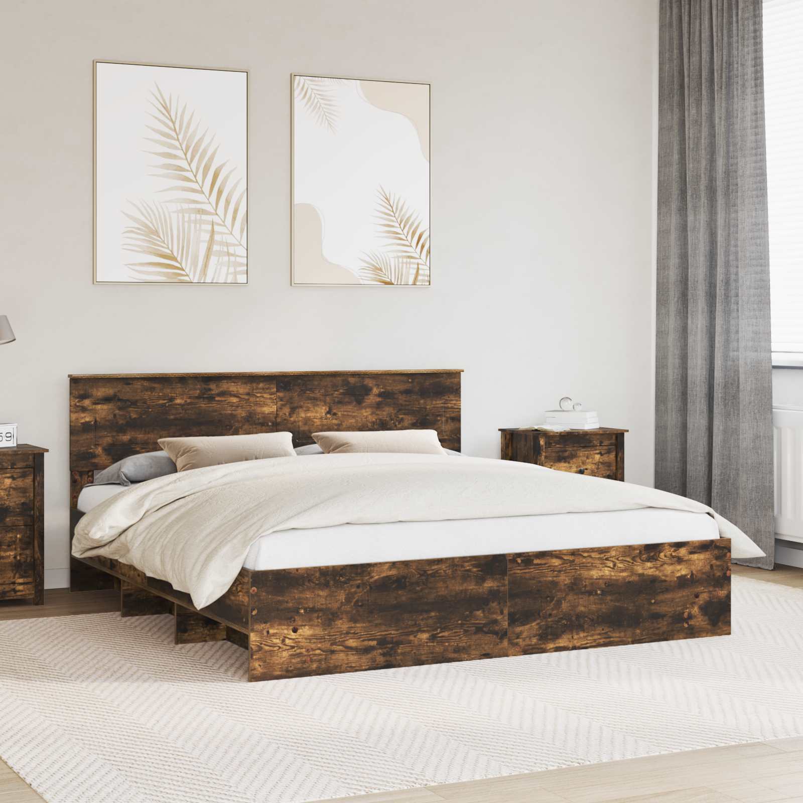 Bedframe met hoofdeinde Gerookt eiken 180 x 200 cm Bewerkt hout