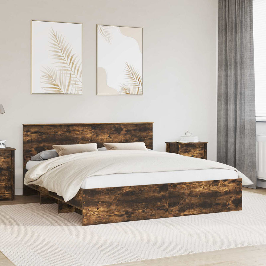 Bedframe met hoofdeinde Gerookt eiken 180 x 200 cm Bewerkt hout