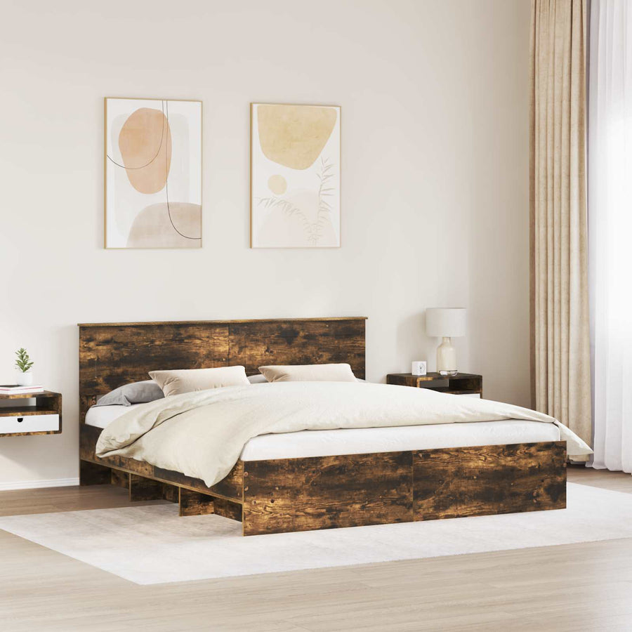 Bedframe met hoofdeinde Gerookt eiken 180 x 200 cm Bewerkt hout