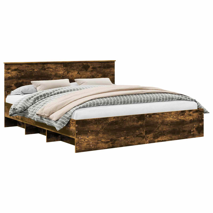 Bedframe met hoofdeinde Gerookt eiken 180 x 200 cm Bewerkt hout
