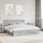 Bedframe 180x200 cm grijs hoofdeinde bewerkt hout