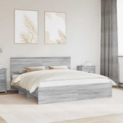 Bedframe 180x200 cm grijs hoofdeinde bewerkt hout