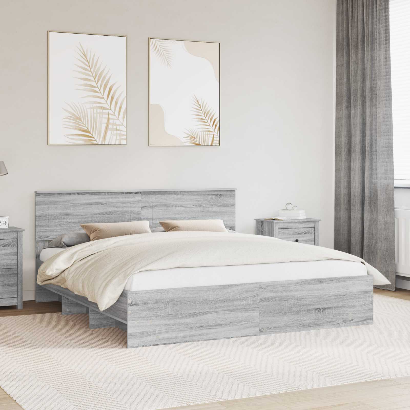 Bedframe met hoofdeinde Grijs Sonoma 180 x 200 cm Bewerkt hout