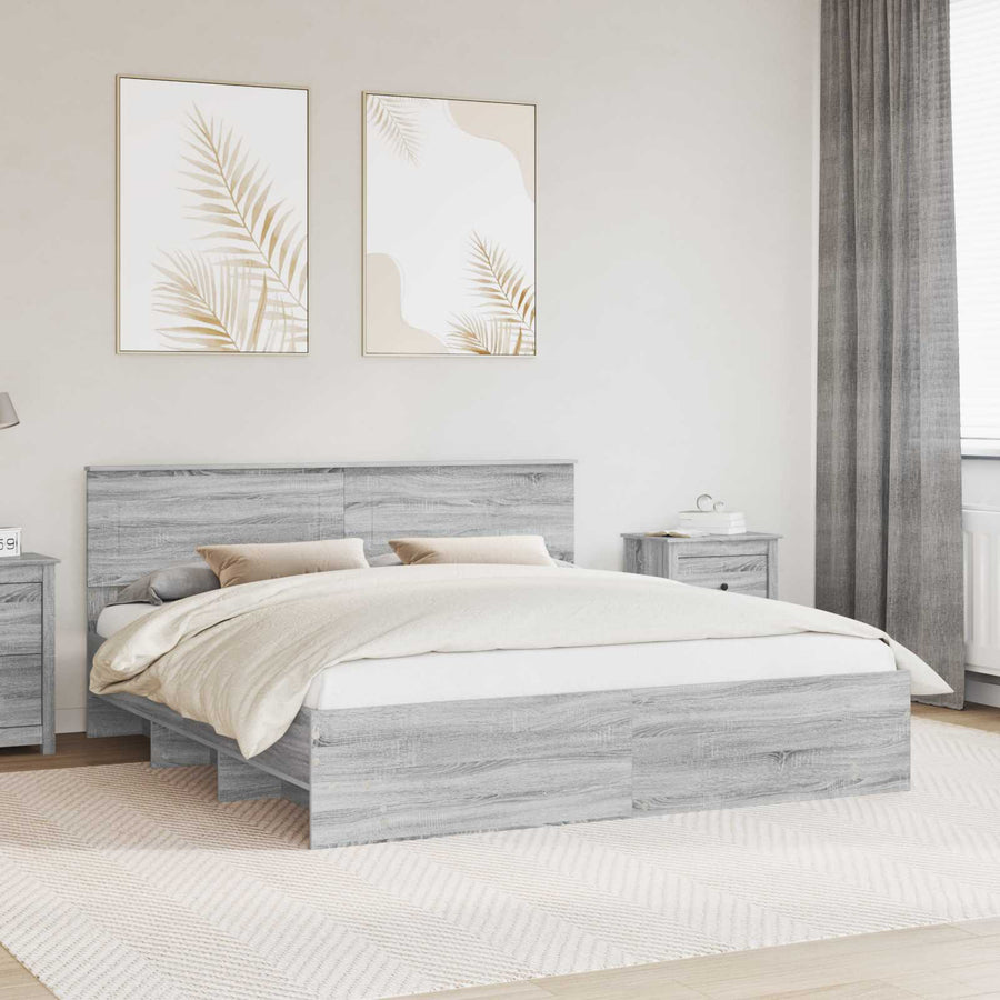 Bedframe met hoofdeinde Grijs Sonoma 180 x 200 cm Bewerkt hout