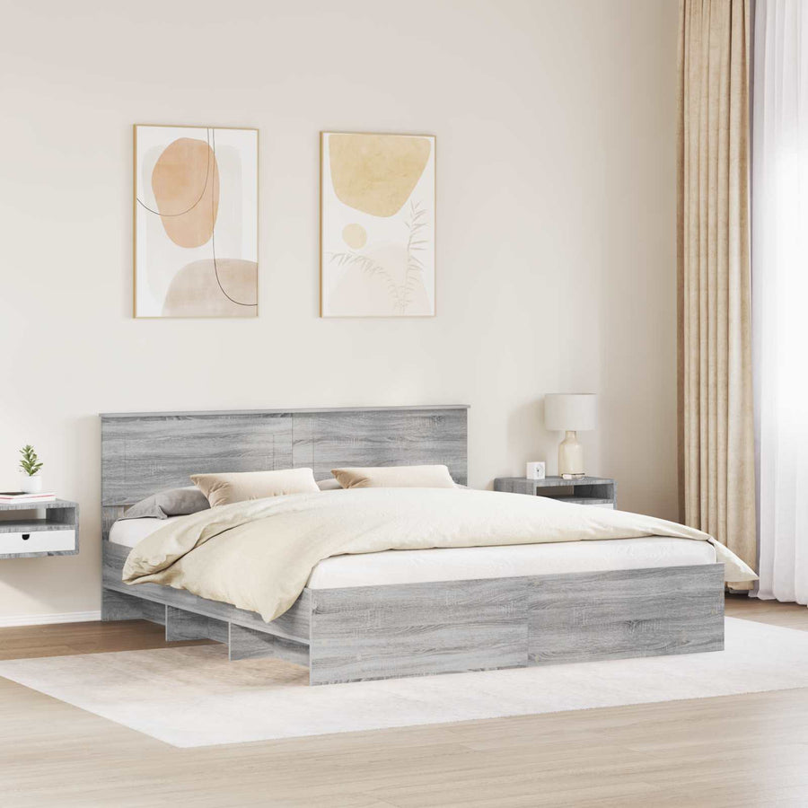 Bedframe met hoofdeinde Grijs Sonoma 180 x 200 cm Bewerkt hout