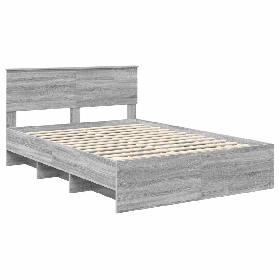 Bedframe met hoofdeinde Grijs Sonoma 160 x 200 cm Bewerkt hout