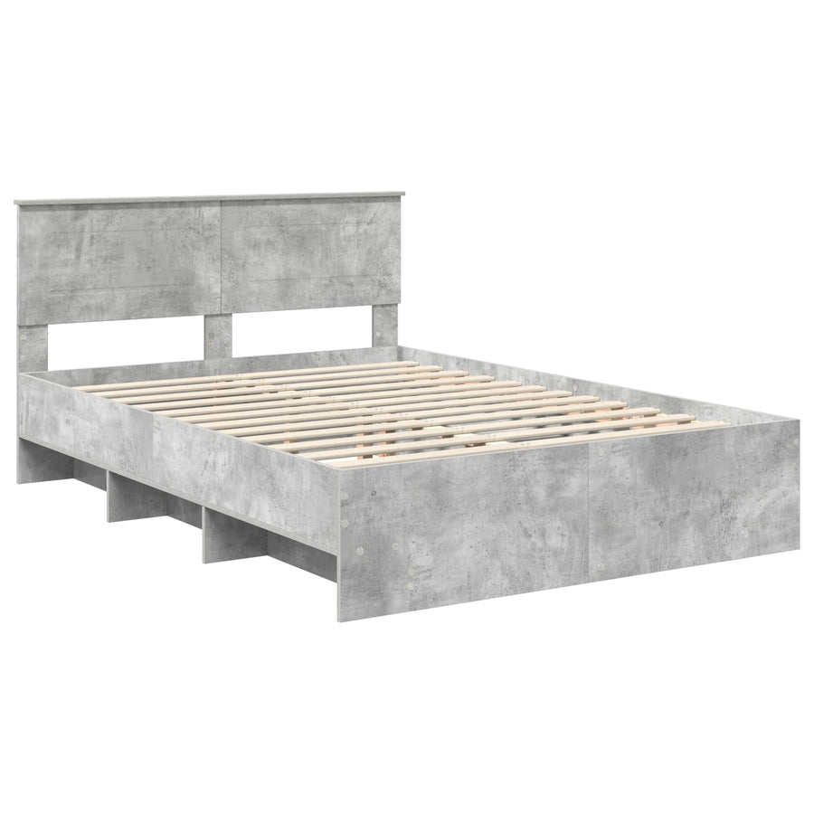 Bedframe met hoofdeinde Beton Grijs 150 x 200 cm Bewerkt hout