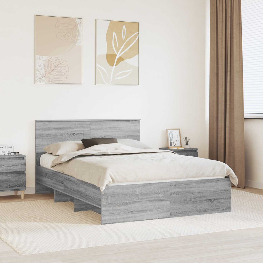 Bedframe met hoofdeinde Grijs Sonoma 150 x 200 cm Bewerkt hout