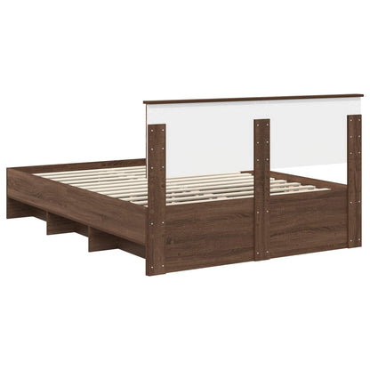 Bedframe met hoofdeinde Bruin Eiken 150 x 200 cm Bewerkt hout