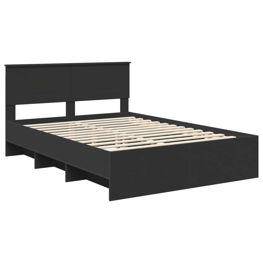 Bedframe met hoofdeinde Zwart 140 x 200 cm Bewerkt hout